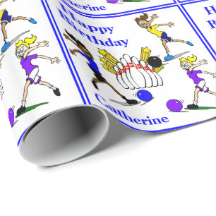 Meisjes Bowling Gepersonaliseerde Verjaardagscadea Cadeaupapier