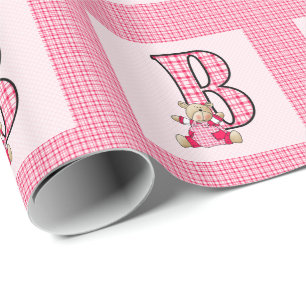 Meisjes Brief 'B' met Teddy Bear en Pink Gingham Cadeaupapier