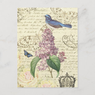 Meisjes briefkaart met vogel en lila