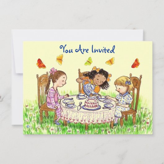 Meisjes & Butterflies Party Tea Invitation Cute Kaart (Voorkant)