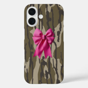 Meisjes Camo Roze Lint Boog Onder Lands Camo iPhone 16 Hoesje