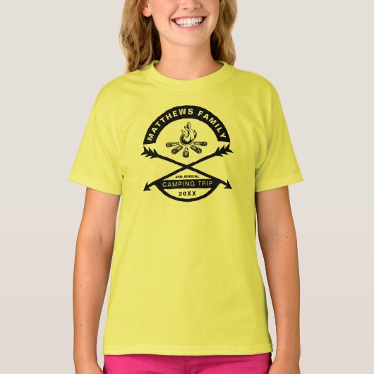 Meisjes Camping Reunion Shirt | Zwart ontwerp (Voorkant)