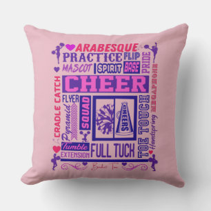 Meisjes Cheerlead roze en Paarse Word Art Kussen