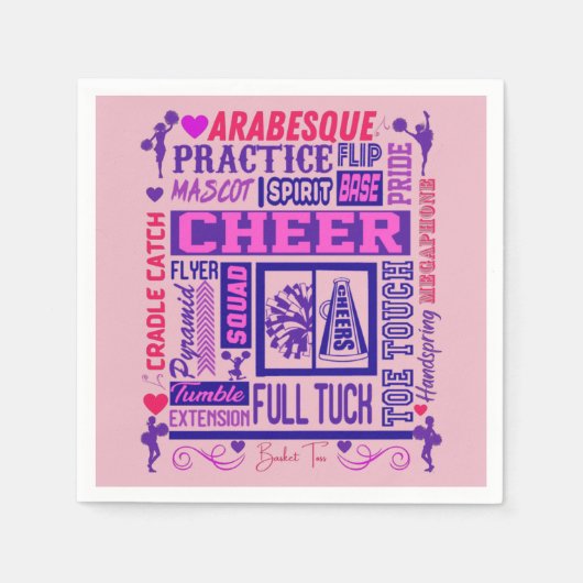Meisjes Cheerlead roze en Paarse Word Art Servet (Voorkant)
