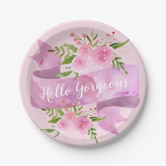 Meisjes Chic Floral Blush Pink Hallo Prachtig Papieren Bordje (Voorkant)