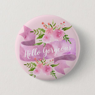 Meisjes Chic Floral Blush Pink Hallo Prachtig Ronde Button 5,7 Cm
