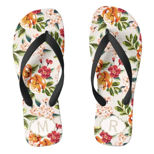 Meisjes Chic Floral Pattern met monogram naam Teenslippers (Voetbed)
