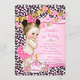 Meisjes Chic Pink Leopard 1e verjaardag Kaart