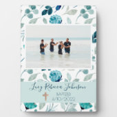 Meisjes Christelijke baptisme herdenkingsblauw Fotoplaat (voorkant)