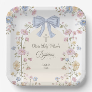 Meisjes christelijke doop pastel boog wilde bloem papieren bordje