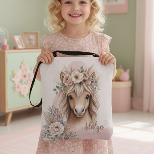 Meisjes Cute Boho Paard Gepersonaliseerde Naam Draagtas