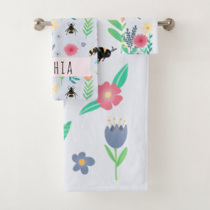 Meisjes Cute Floral Botanical Bee & Flowers Kinder Bad Handdoek