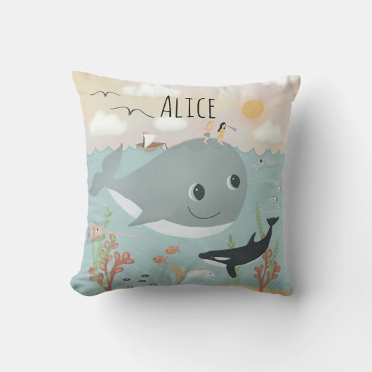 Meisjes Cute Ocean Whale Illustration Kinder Cushi Kussen (Voorkant)