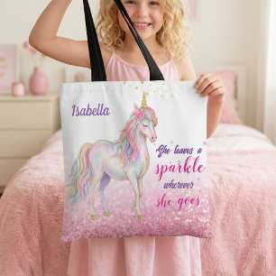 Meisjes Cute Unicorn Glitter Gepersonaliseerde Boo Draagtas