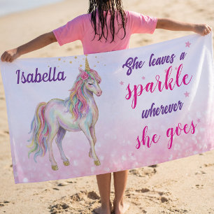 Meisjes Cute Unicorn Glitter Persoonlijk Strandlaken