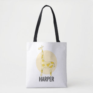 Meisjes Cute Waterverf Giraffe Safari Naam Draagtas
