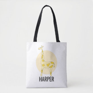 Meisjes Cute Waterverf Giraffe Safari Naam Draagtas