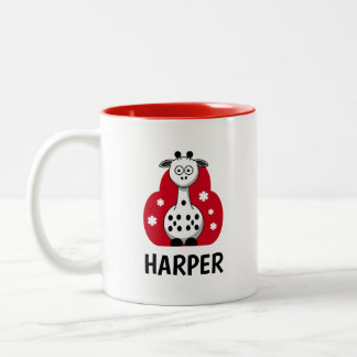 Meisjes Cute Waterverf Giraffe Safari Naam Tweekleurige Koffiemok