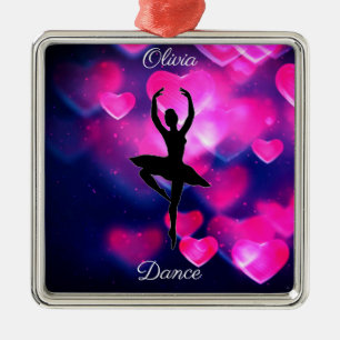 Meisjes Dance Pink en Paarse drijvende harten Metalen Ornament
