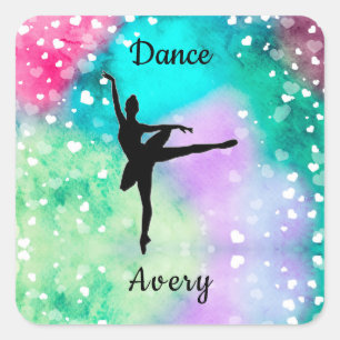 Meisjes Dance Waterverf met drijvende harten Vierkante Sticker