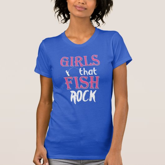MEISJES dat FISH ROCK Girl Angler in Roze Vist T-shirt (Voorkant)