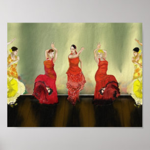 Meisjes die flamenco dansen op het podium Kunstpri Poster