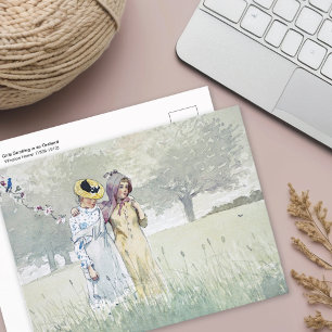 Meisjes die in een Orchard Winslow Homer Postcar w Briefkaart