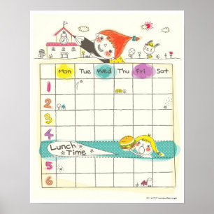 Meisjes die op school en op schema spelen poster