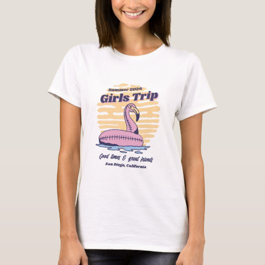 Meisjes die overeenkomen strandtrip Retro Roze Fla T-shirt (Voorkant)