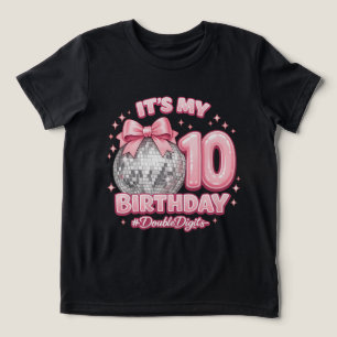 Meisjes Disco Bal 10e Verjaardag Roze Strik Tri-Blend Shirt