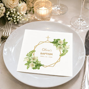 Meisjes Doop Bloemen Lilies Gouden Kruis Geometris Servet