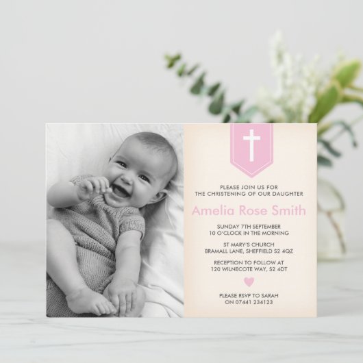 Meisjes doop/uitnodiging kaart (Staand voorkant)