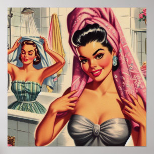 Meisjes Douche Illustratie Poster