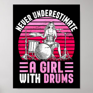 Meisjes Drummer Drumstel Drummen Grappig Poster
