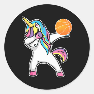 Meisjes Eenhoorn Dabbing Basketbal Speler Fun Ball Ronde Sticker