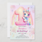 Meisjes Eenhoorn Magische Regenboog 1e Verjaardags Kaart (Voorkant)