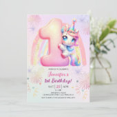 Meisjes Eenhoorn Magische Regenboog 1e Verjaardags Kaart (Staand voorkant)