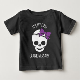 Meisjes Eerste Cranioversary Skull met Bow Baby T-