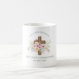 Meisjes Eerste Heilige Communie Floral Cross Geper Koffiemok