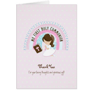 Meisjes Eerste Heilige Communie kaart - Brunette