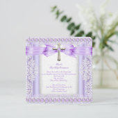 Meisjes Eerste Heilige Communie Kruis  lavender 2 Kaart (Staand voorkant)