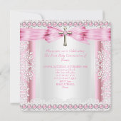 Meisjes Eerste Heilige Communie Kruis Roze Wit Kaart (Achterkant)