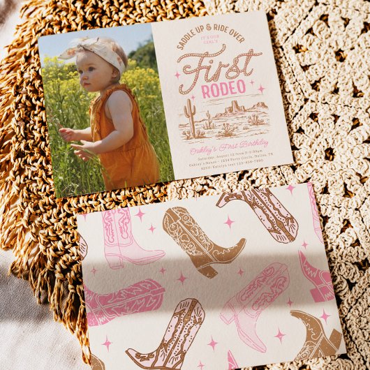 Meisje's eerste Rodeo foto Verjaardag uitnodiging