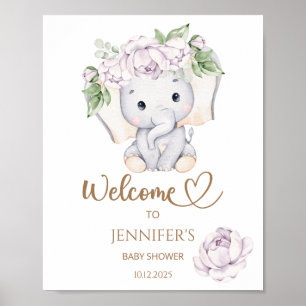Meisjes elefant en bloem Baby shower Welkom Poster
