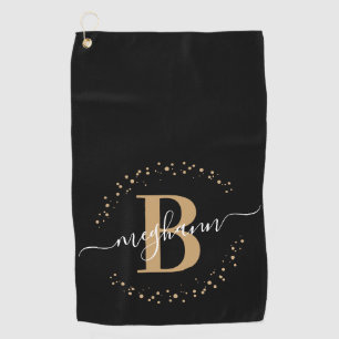 Meisjes Elegant Black Gold Name Monogramed Script Golfhanddoek