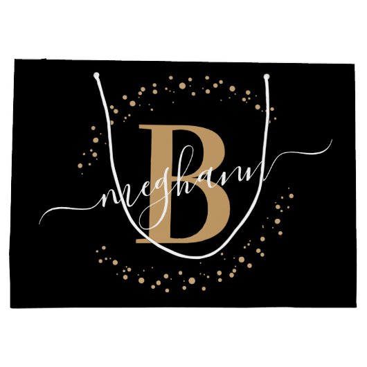 Meisjes Elegant Black Gold Name Monogramed Script Groot Cadeauzakje (Achterkant)