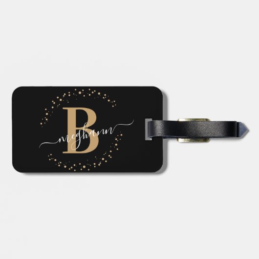 Meisjes Elegant Black Name Monogram Script Bagagelabel (Achterkant horizontaal)