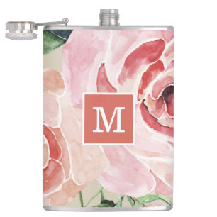 Meisjes Elegant Floral Waterverf Monogrammed Flask Heupfles