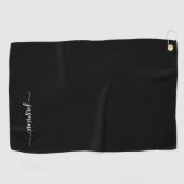 Meisjes Elegant Minimal Black Monogram Name Script Golfhanddoek (Horizontaal)