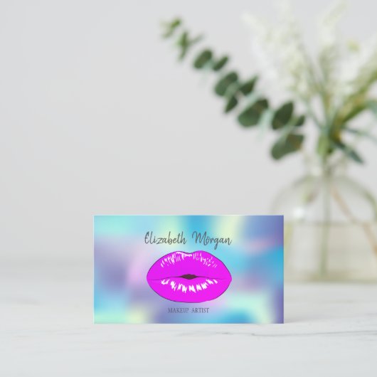 Meisjes Elegant Modern Holographic Lips Makeup Visitekaartje (Staand voorkant)